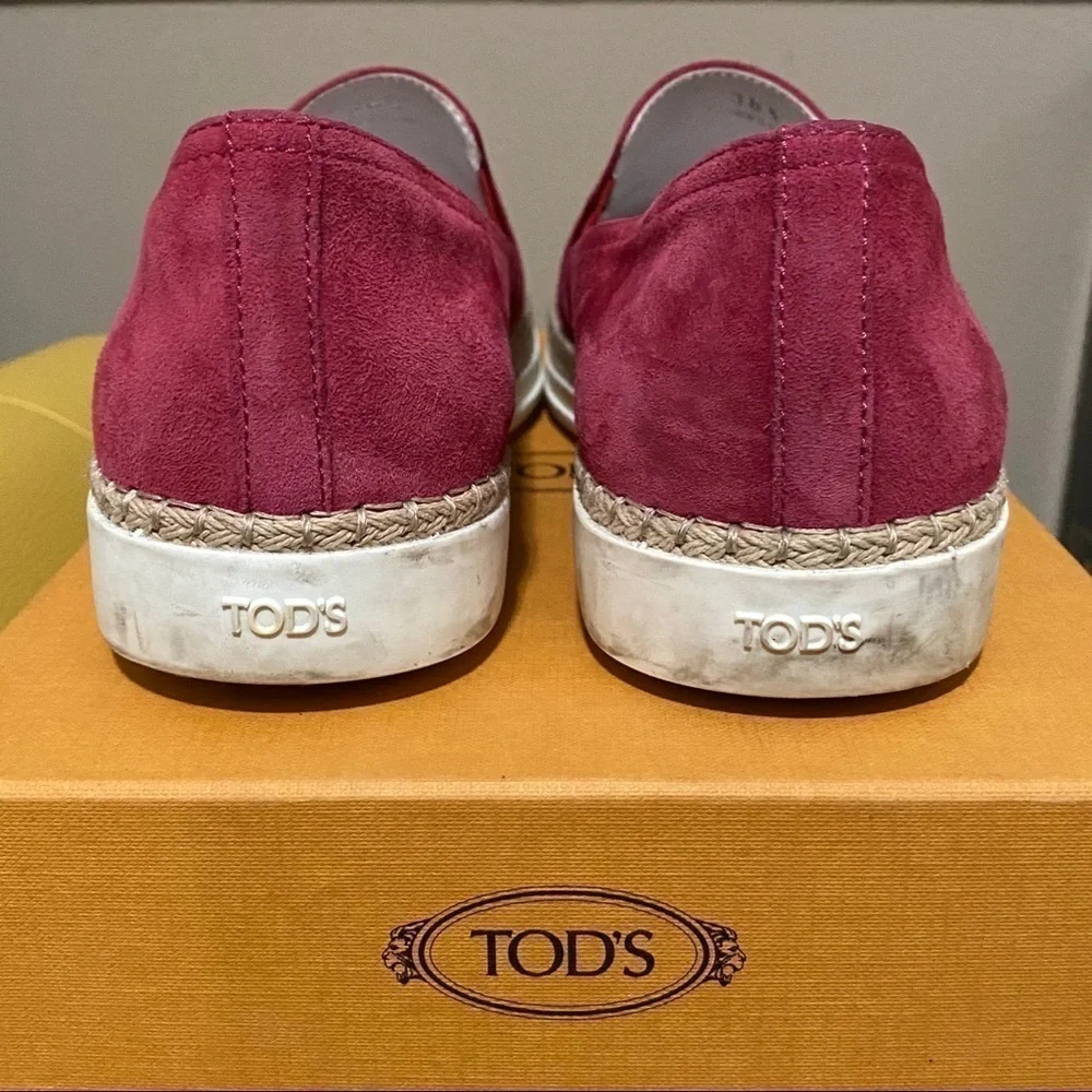 Tod's Espadrilles Deep Pink Suede size 8.5 loafer flats vacation shoes - Picture 3 of 5